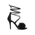 thumbnail image 3 of BLISSFUL STEP Women's Lace Up Heels Faux Fur Stiletto High Heel Sandals Black 9, 3 of 7