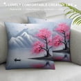 thumbnail image 3 of Chilfamy Mountain Landscape Pink Tree Throw Pillow Cover Short Plush Double-sided Printed Cushion for Bedroom Sofa Home Furnishing 24x24in, 3 of 5
