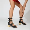 thumbnail image 5 of RONILURN Women's Peep Toe Square Toe Block Heel Gladiator Sandals Gold Buckle Ankle Strap Dress Shoes, 5 of 8