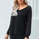 thumbnail image 4 of Mujeres Camiseta de Manga Larga A Rayas Transparente Costura Con Cuello En V Top para el Otoño y el Invierno, 4 of 7