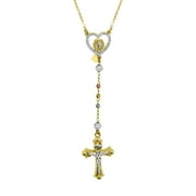 14K Gold Plated Sterling Silver Crystal Ball Rosary Tri-Color Necklace 26"