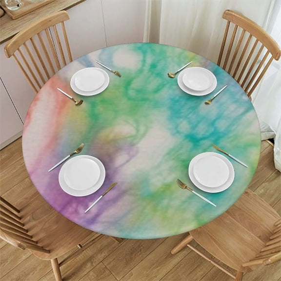 HAOXIT Tablecloth Round Tie Dye Table Cloth Tie Dye Pattern Table Cover for Dining Room Kitchen Decoration Round Tablecloths 31-35