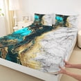 thumbnail image 3 of jejeloiu Abstract Fulid Art Twin Sheet Sets,Vintage Marble Desgin Twin Fitted Sheet,Gold Blue White Flat Sheet For Adults,Breathable Home Decor,3pcs, 3 of 7