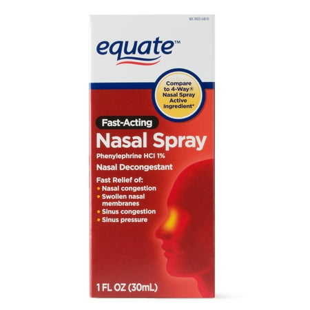 (4 pack) (4 Pack) Equate Fast Acting Nasal Spray Solution, 1 fl oz