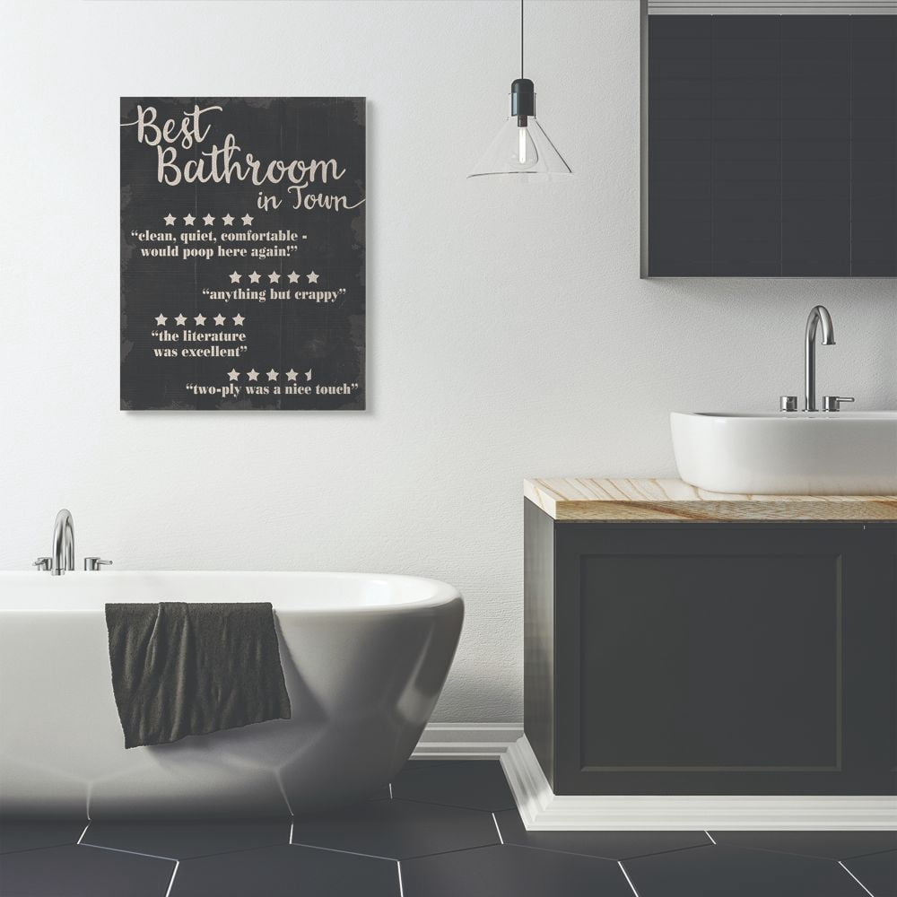 Stupell Industries Best Bathroom Five Star Black Funny Word Design Canvas Wall Art by Daphne Polselli