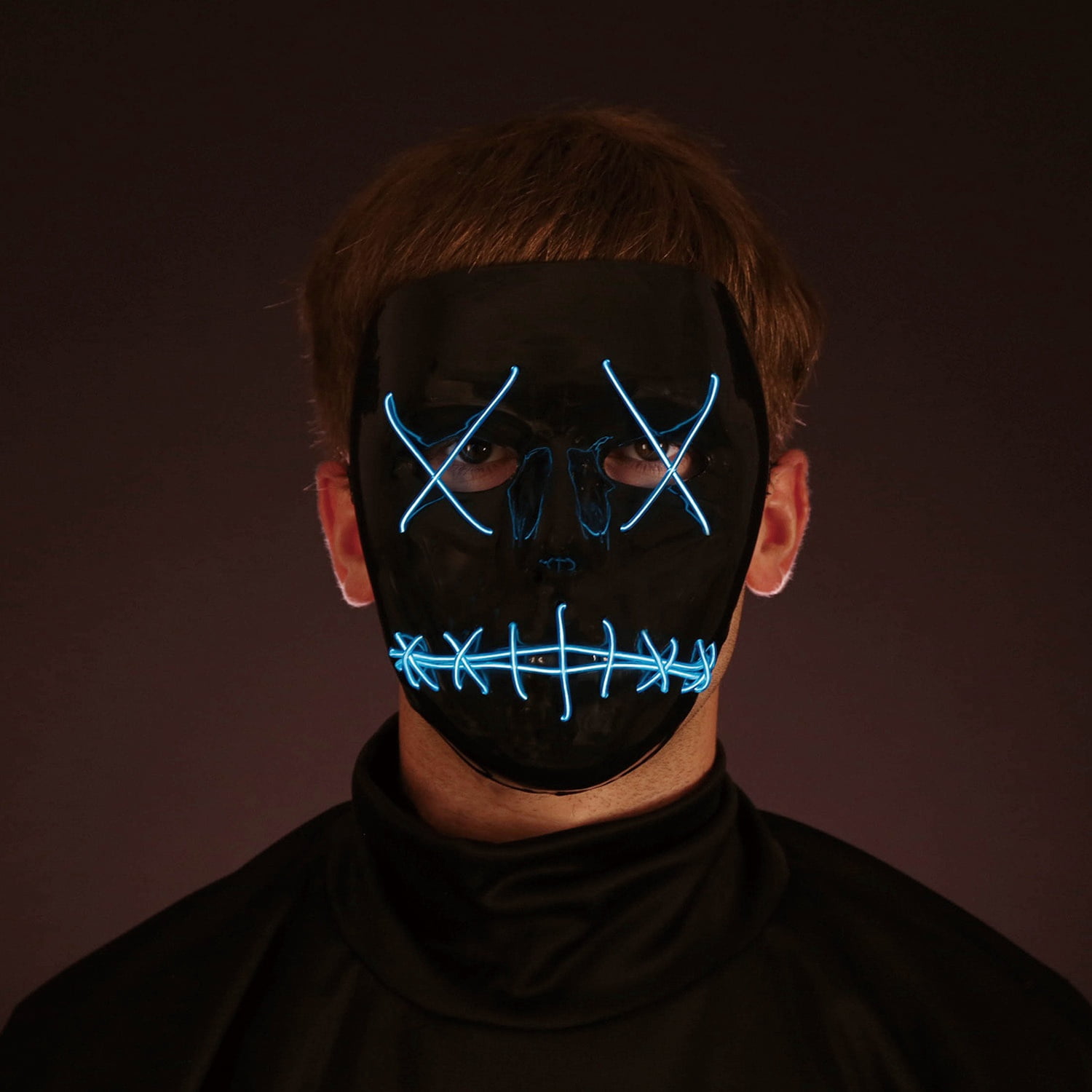 Light-Up Stitched Mask Costume Accessory for Adults, Black and Blue, Halloween by Way To Celebrate