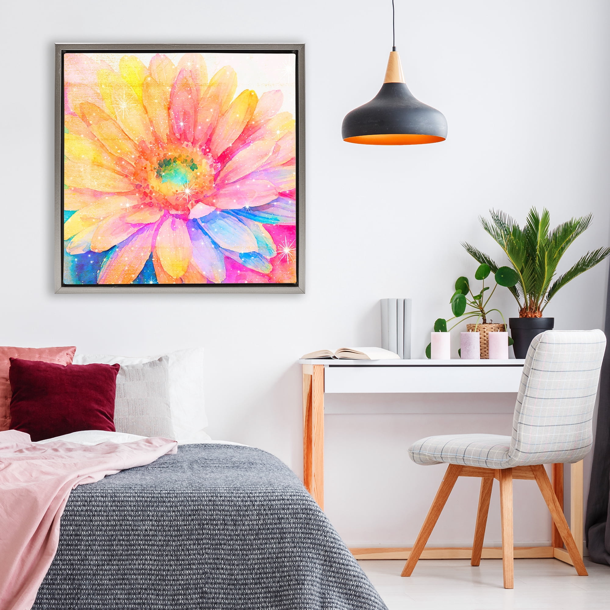 Stupell Industries Bloomtopia Shimmer Blossom Gray Framed Floater Canvas Wall Art, design by Vibelicious