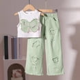 thumbnail image 2 of Ccpelsie Toddler Kids Girls Summer 2-Piece Suit Little Girls Short Sets Girls Sunflower Sleeveless Suit(Green,5-6 Years), 2 of 9