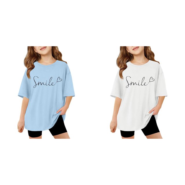 (2-Pack) Rinsvye Kids Short Sleeve Letter Design T Shirt Comfortable Tops And Girls Everyday Wear Durable Lightweight Apparel