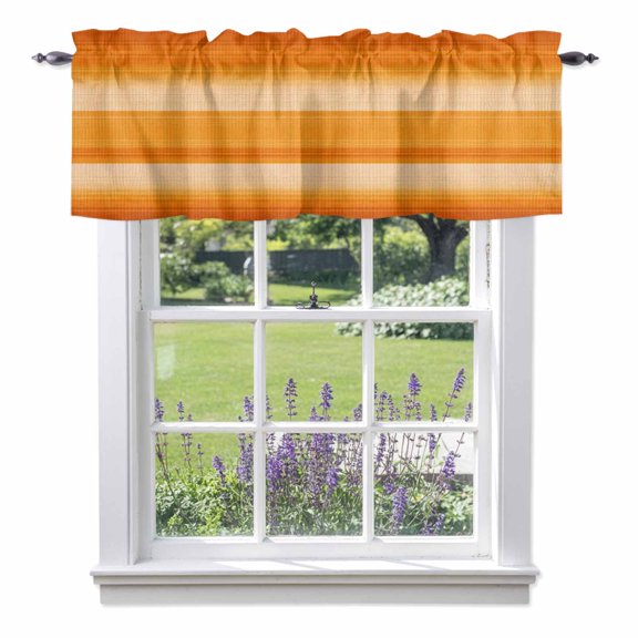Orange Stripes Valances for Windows, Country Vintage Minimalist Gradient Brushstrokes Valance Window Treatment Rod Pocket Short Curtains Valances for Kitchen Bathroom 42"W x 18"L