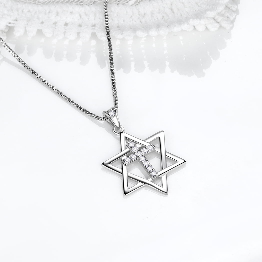 Magen Star of David Necklace Corss Pendant 925 Sterling Silver Jewish Lucky Amulet Jewelry Gifts for Women Mens Boyfriend