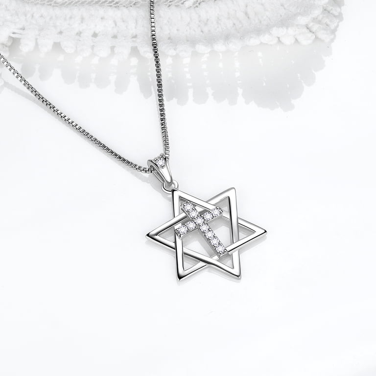 Hipunk Star of David Cross Necklace, 925 Sterling Silver photo 5
