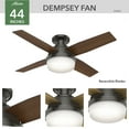 thumbnail image 4 of Hunter - Dempsey Indoor Low Profile Ceiling Fan With Light, Remote, 44-inch, Noble Bronze, Modern-style, 3-speed WhisperWind Motor, 59445, for Living Rooms, Bedrooms, 4 of 15