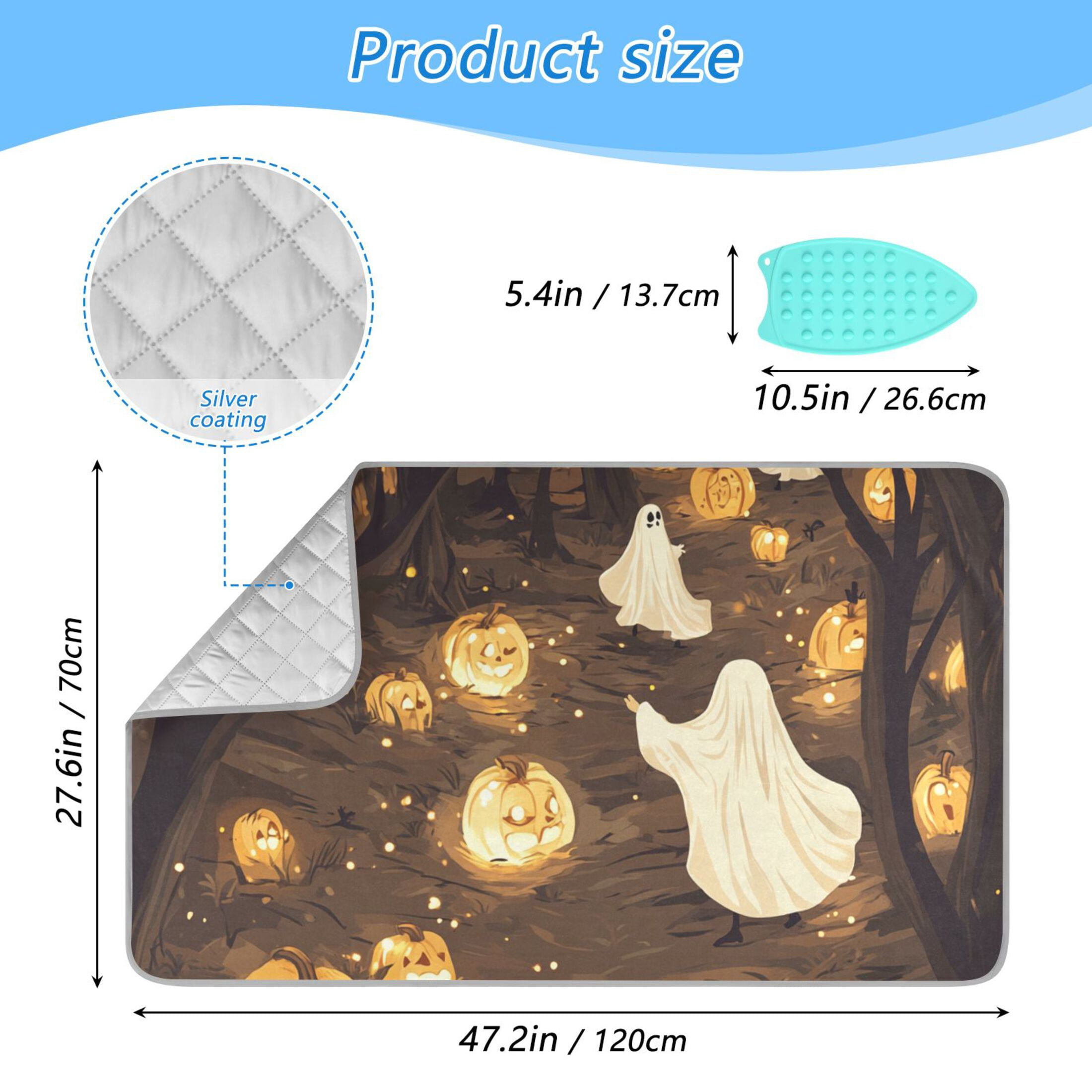 Ghosts and Pumpkin Light Ironing Mat Blanket for Table Top Travel Portable Ironing Board Pad 47.2x27.6 Inch