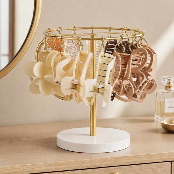 Metal Claw Clip Organizer Holder Stand Storage Display Hair Accessories Bedroom Bathroom College Dorm Room Decor for Women and Girls, Gold