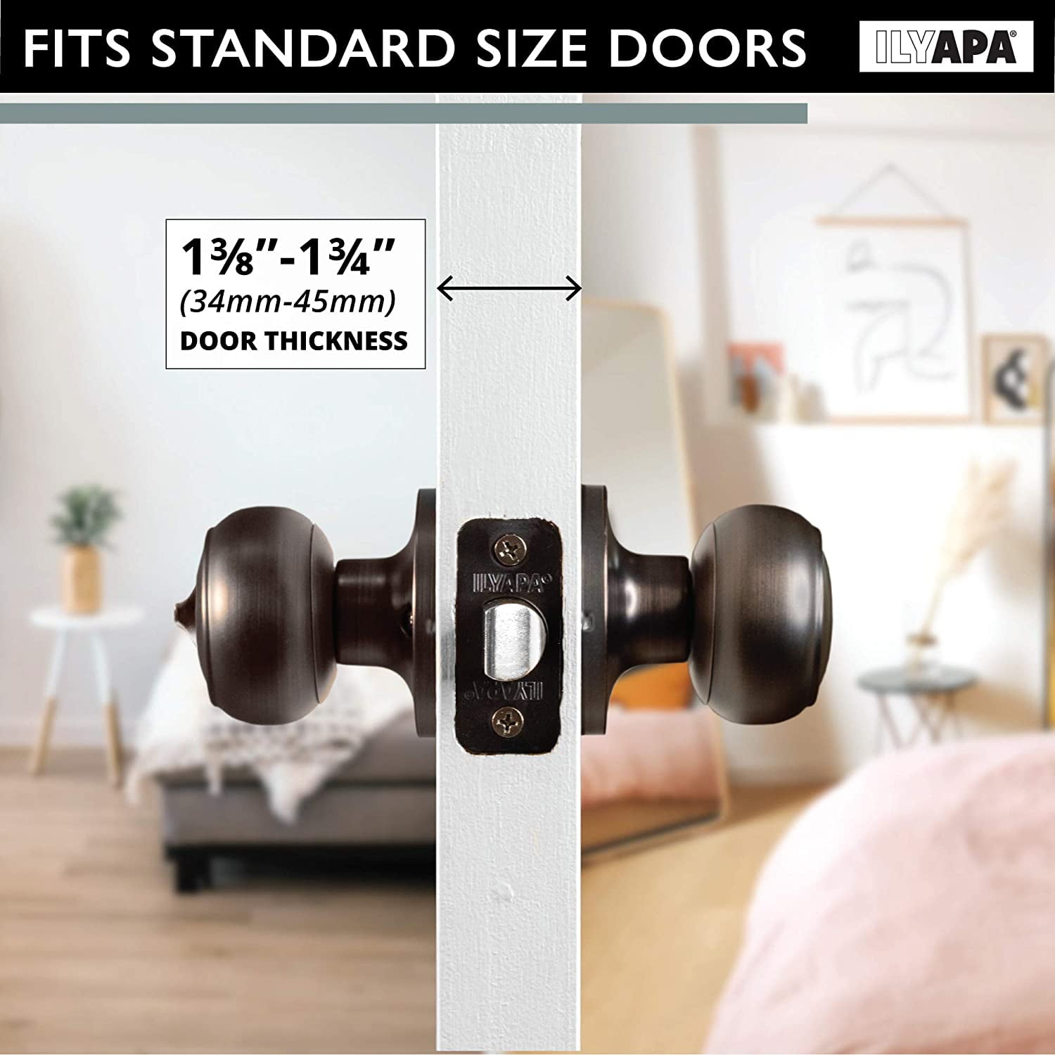 Interior Privacy Door knob - Keyless Locking Door Handles for Bedroom and Bathroom - Improved Oil Rubbed Bronze Finish - (10 Pack)