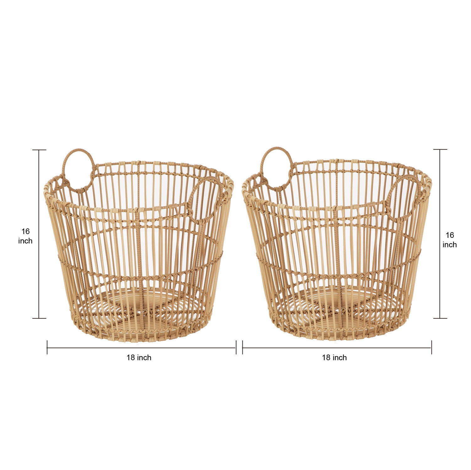 Better Homes & Gardens Large Light Natural Open Poly Rattan Storage Basket with Handles, 2 Pack