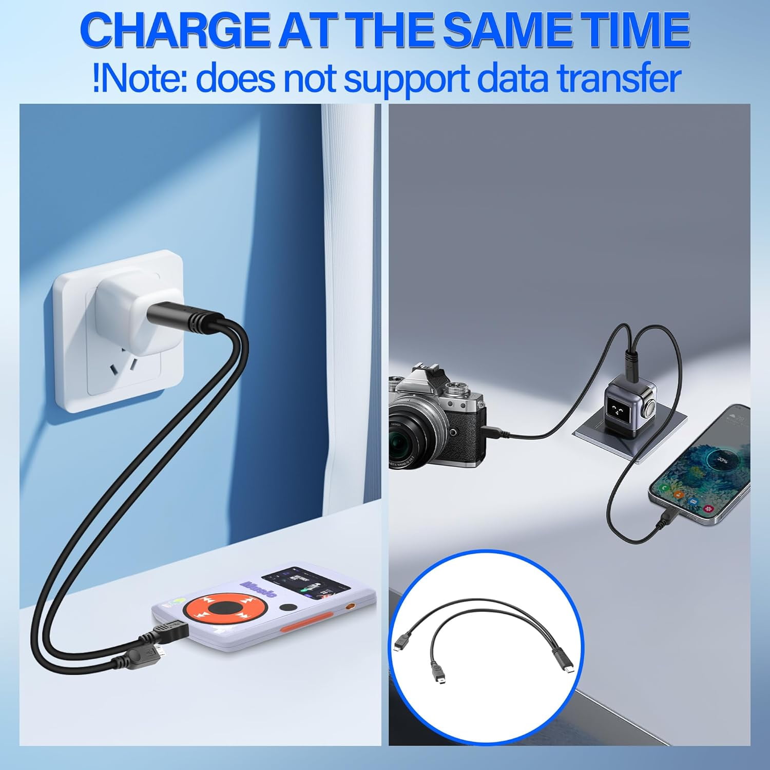 RGHJAR-Short USB C Splitter Charging Cable Type C to Micro and Mini C Charger Cable 2 in 1 Multi USB C Cable with Mini USB, Micro USB Port Connectors for Cell Phone Cameras and More 1FT