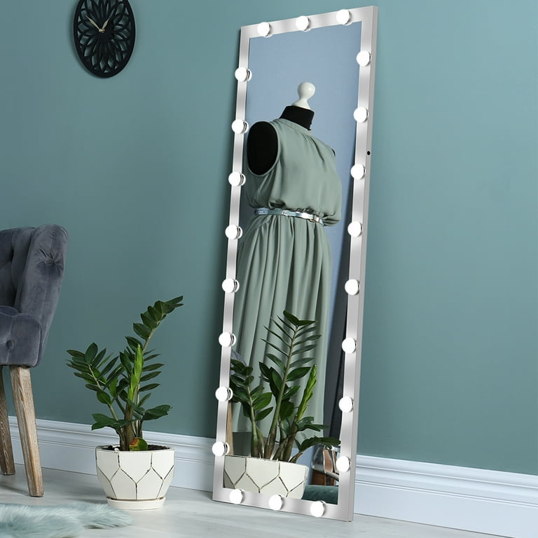 Hollywood Full Length Mirror with Lights Full Body Vanity Mirror with 3 Color Modes Lighted Standing Floor Mirror for Dressing Room Bedroom Wall Mounted Touch Control Silver 63 x24 Walmart