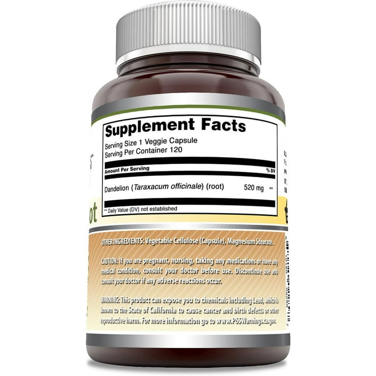 Amazing Formulas Dandelion Root (Taraxacum Officinale) 520 Mg Per Serving 120 Veggie Capsules Supplement | Non-GMO | Gluten-Free | Made in USA