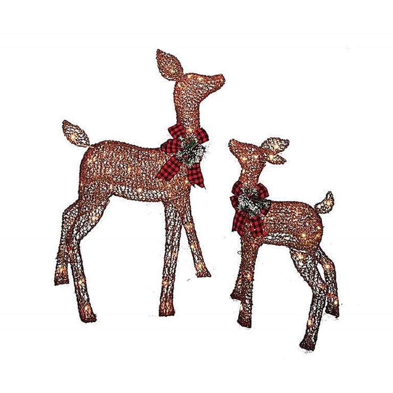 3-Piece Pre-lit Glittering Deer Family Set - 60 Christmas Reindeer Family 3 Piece Set, Glittering Brown Buck, Doe and Baby Deer main image 1