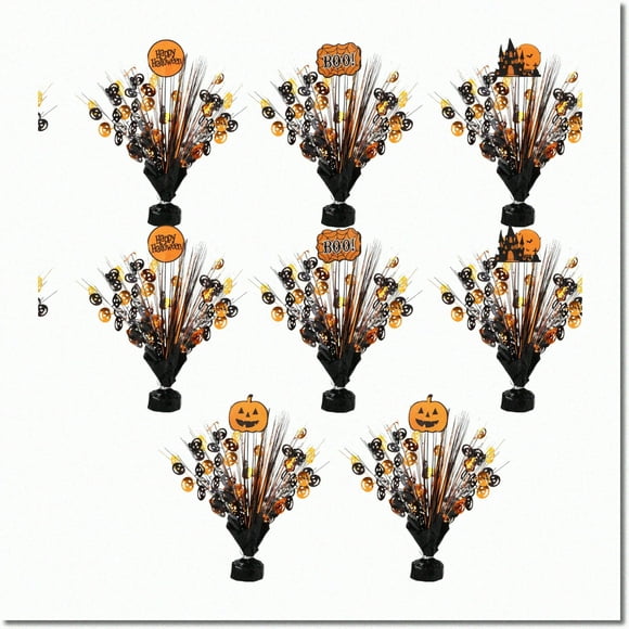 Gleaming Burst of Halloween Joy - 8 Pcs Metallic F Spray Centerpieces: Orange Black Table Decorations with Pumpkin Boo Castle Happy Cards. Perfect for Party!