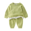 thumbnail image 1 of Hiiyo Girls Solid Color Ribbed Sports Sweatshirt+Pants 2Pcs Outfits, 1 of 4