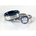 thumbnail image 4 of Matching Rings White Gold Plated Couple Rings Blue CZ Wedding Ring Sets for Him and Her, 4 of 6