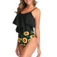 thumbnail image 5 of Ponceau Women's Tankini Swimsuits Two Piece High Waisted Bathing Suit for Women Best Tummy Control Swimwear Black Sunflower L, 5 of 6