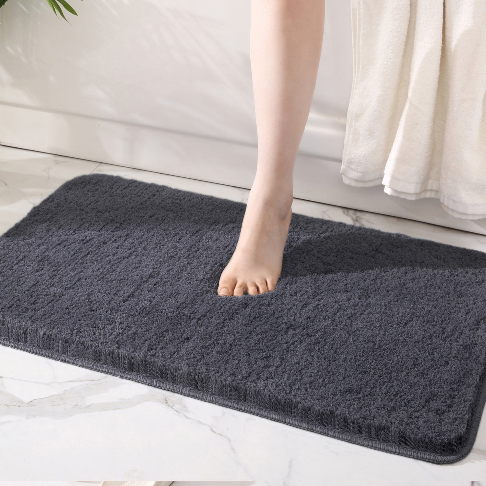 Dark Gray Bathroom Rug, Non Slip Bath Mat, 24 x 47 Microfiber Thick Plush  Water Absorbent Shower Mat for Bedroom, Tub and Shower, Machine Washable