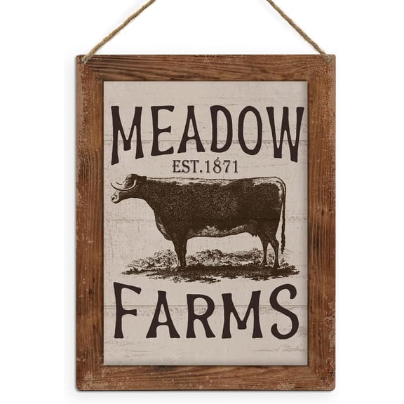 8x10 Inch Vintage Farm Cow Wooden Signs Decor, Rustic Farmhouse Meadow Farms Wooden Sign Hanging, Vintage Decor For Home Kitchen Farmhouse Store Market Country,