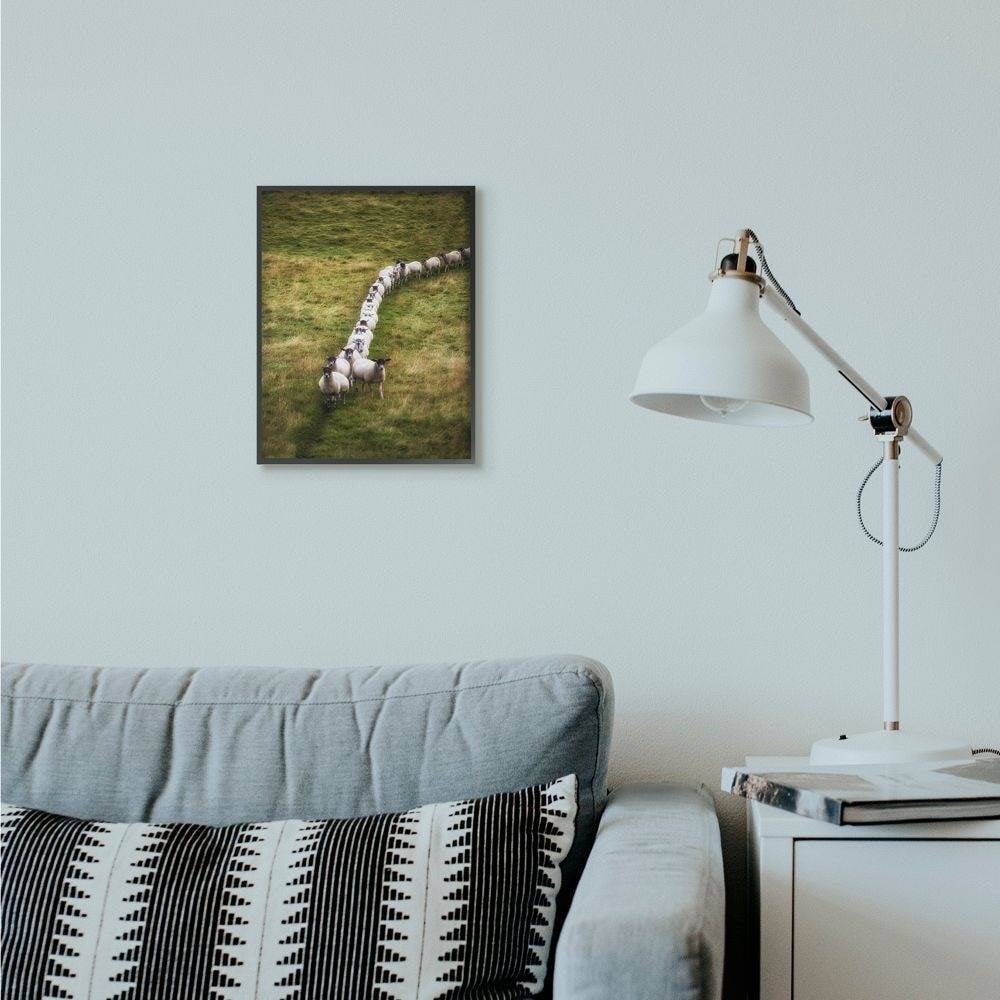 Stupell Industries Sheep Line Farm Animal Landscape Photo Framed Giclee Texturized Art by Villager Jim