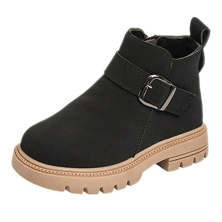 Huesdet Kids Girls Tie Knot Ankle Boots Chunky Low Block Heel Chelsea Dress Booties Winter Shoes with Zipper(Black 29)