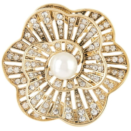 Napier Gold Tone Brooch - Napier Gold Tone Faux Pearl Flower Pin Brooch One Size Gold tone