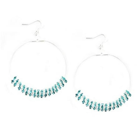 C Jewelry Silver & Blue Glass Crystal 40 mm. Round Earrings