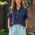 thumbnail image 7 of Ashirexll Tops for Women Trendy, Linen V-Neck Pullover Button Short Sleeve Top for Spring Summer, 7 of 7