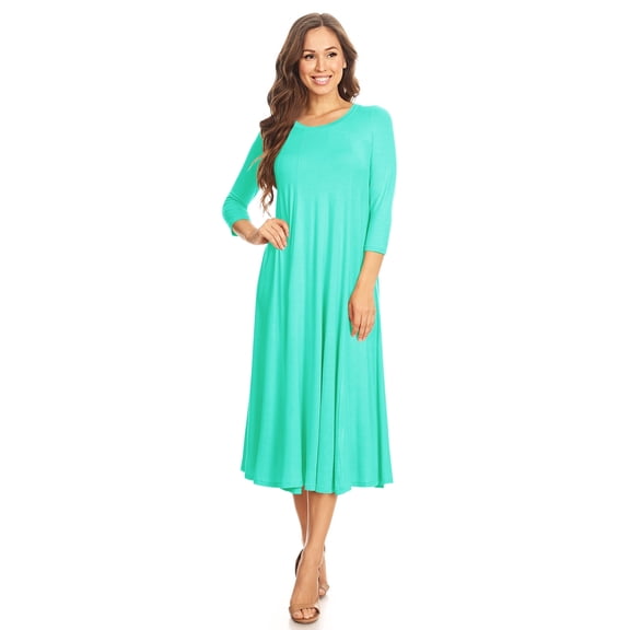 Women's Casual Basic Comfy 3/4 Sleeve Flare A-line Midi Long Maxi Dress