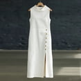 thumbnail image 7 of Shihyeh Women's Solid Color Casual Linen Sleeveless Slit Long Skirt Dress, 7 of 7