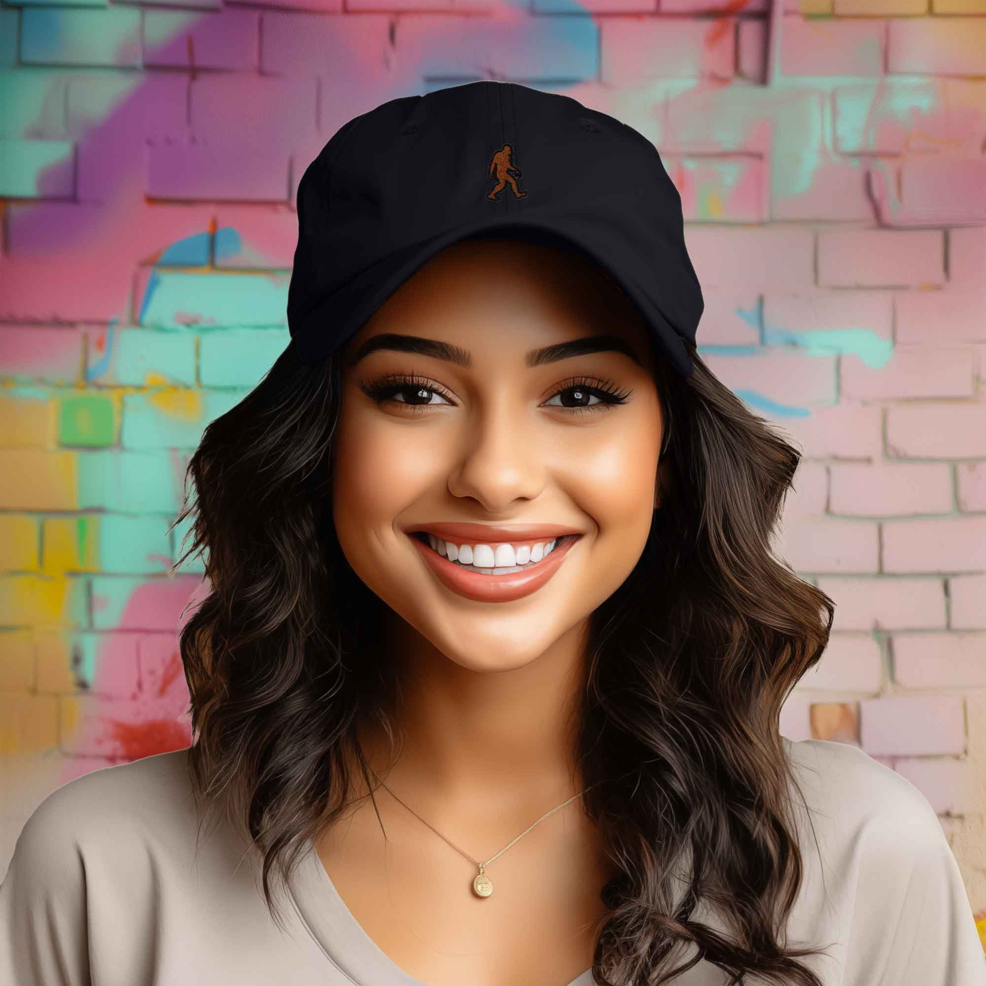 Dalix Sasquatch Embroidered Cap Cotton Baseball Summer Cool Dad Hat Mens in Black