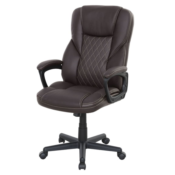 SAZYY High Back Ergonomic Office Chair, PU Leather Executive Desk Chair with Adjustable Height & Swivel Wheels, Dark Brown