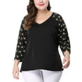thumbnail image 3 of MODA NOVA Juniors' Plus Size V Neck 3/4 Sleeve Raglan Floral Top Black 3X, 3 of 7