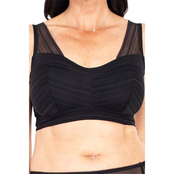Women's Rhonda Shear 9404 Striped Mesh Leisure Bra (Black 1X)