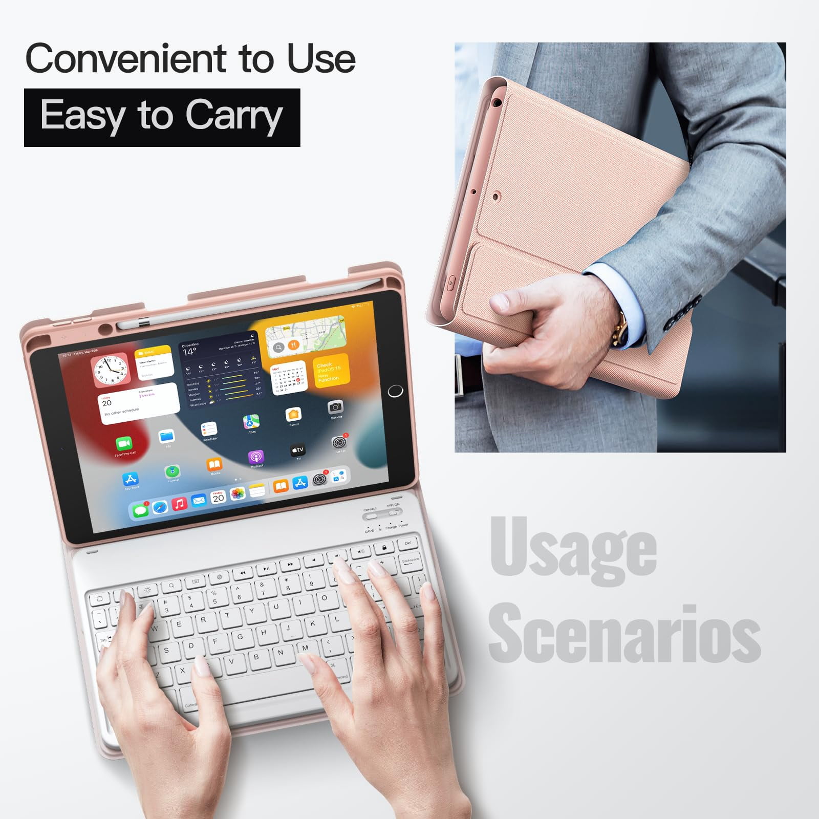 JETech Keyboard Case for iPad 10.2-Inch (2021/2020/2019 Model, 9th/8th/7th Generation) with Pencil Holder, Magnetic Detachable Bluetooth Wireless Keyboard, Soft TPU Back Stand Cover (Rose Gold)