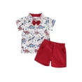 thumbnail image 2 of Musuos Toddler Boys Summer 2PCS Clothes Sets 6 12 18 24Months 3 4Years Short Sleeve Dinosaur Print Shirt Solid Color Button Shorts Sets, 2 of 9