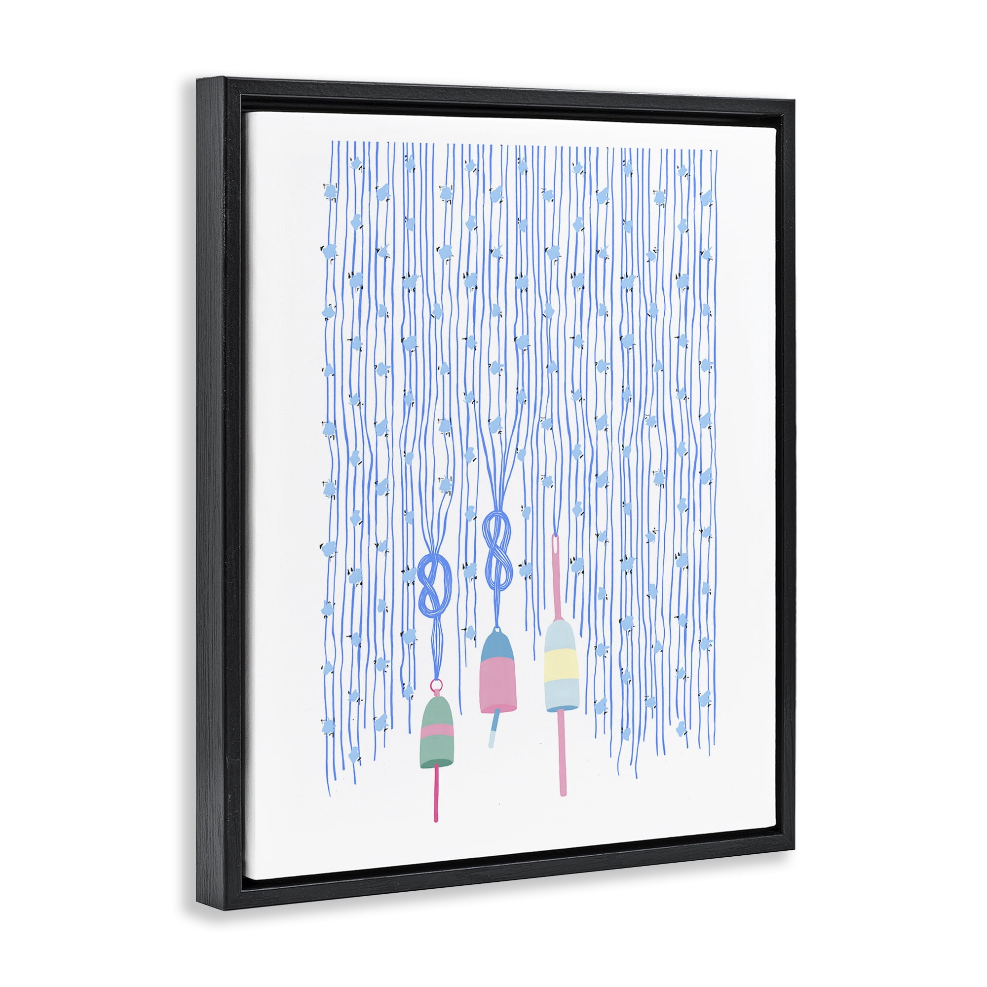 Stupell Industries Hanging Buoys on Ropes Black Framed Floater Canvas Wall Art, design by Melissa Tilley