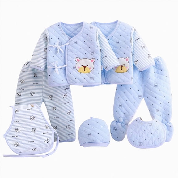 WUANDIXFA Newborn Coming Home Outfit Boy Baby Boy Girl Clothes Cotton Unisex Newborn Layette Gift Set and Accessories 7 Pack Baby Outfit,Sky Blue,0-3 Months