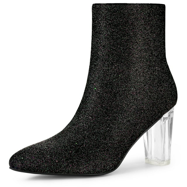Unique Bargains Bottines à Paillettes à Talon Bloc Transparent pour Femmes
