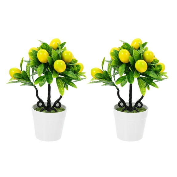 2 Pcs Faux Lemon Potted Plant Desktop Adornments Tree Decors Fake Plants Artificial Decorations Household Patio Office