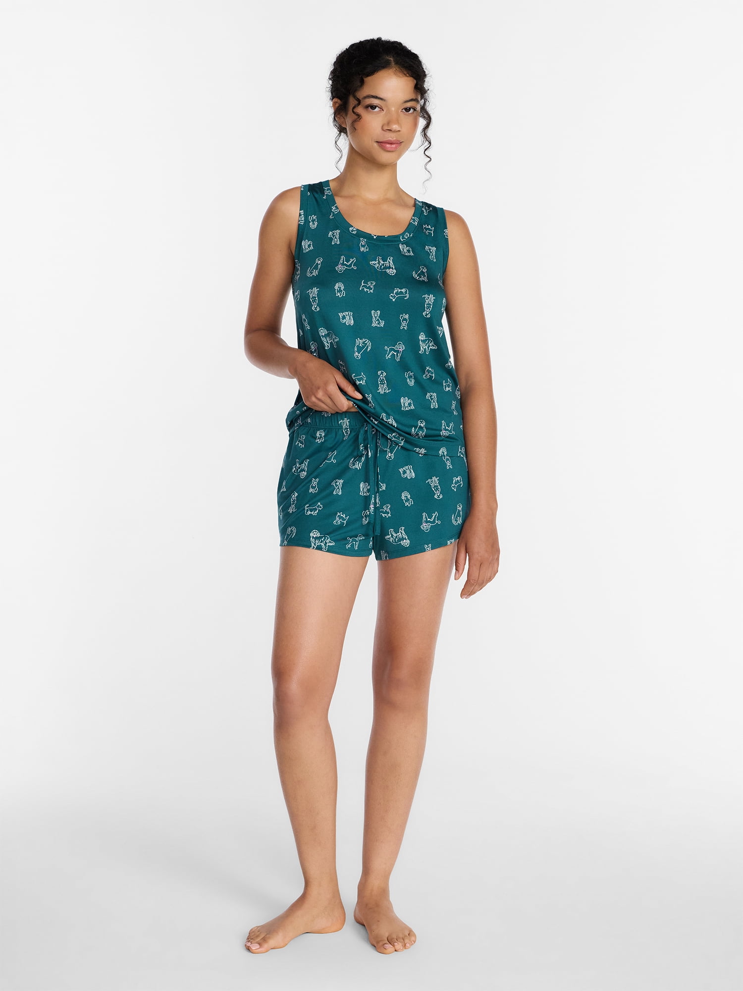 Joyspun Women's Tank Top and Shorts Pajama Set, 2-Piece, Sizes XS-3X