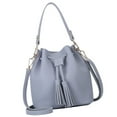 thumbnail image 2 of Bucket Bag Faux Leather Tassel Drawstring ossbody Tassel Drawstring Bucket Bag Pouch Women Solid Color Shoulder Bag Handbag, Gray, 2 of 9